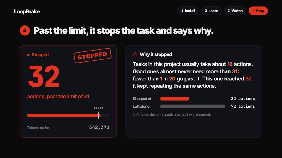 LoopBrake explaining why it stopped a task